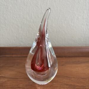 Vintage Adam Jablonski Studio Art Glass Paperweight Teardrop Cranberry